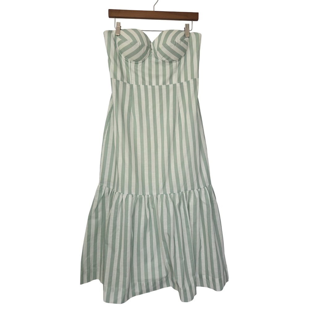AQUA Midi Dress Striped Bustier Strapless Women Medium Green White NWOT $118